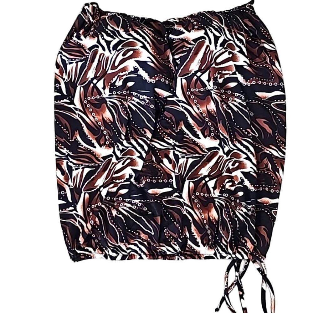 T.H.E. Womens Strapless Swim Top Built in Cups Tie at Side Blk Brn White Size 24